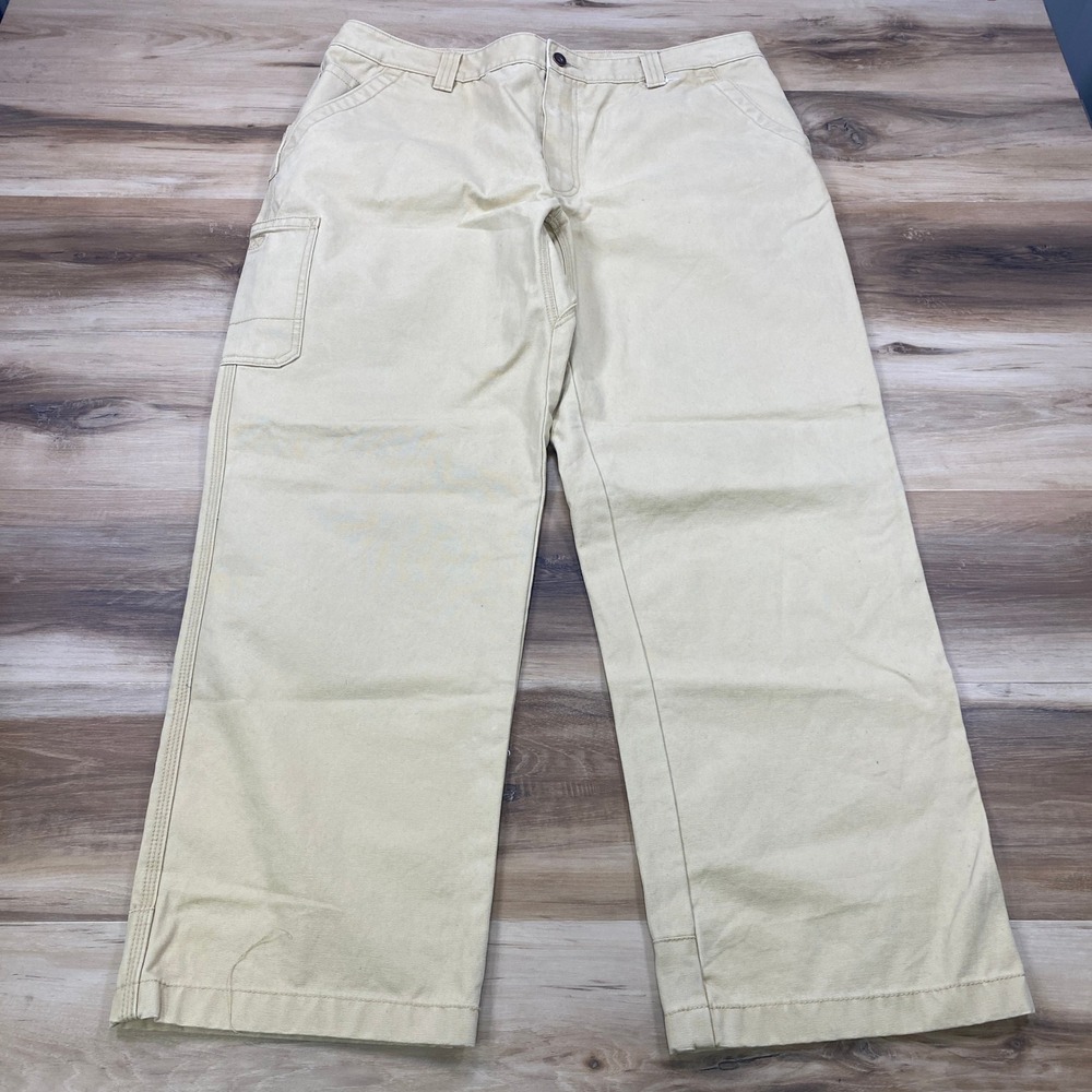 LL Bean Katahdin Iron Works Pants 38x30 Work Utility Cotton Canvas Khaki Tan